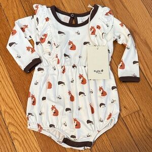 NWT Kyte BABY Woodland Fox Long Sleeve bubble Romper bamboo 6/12